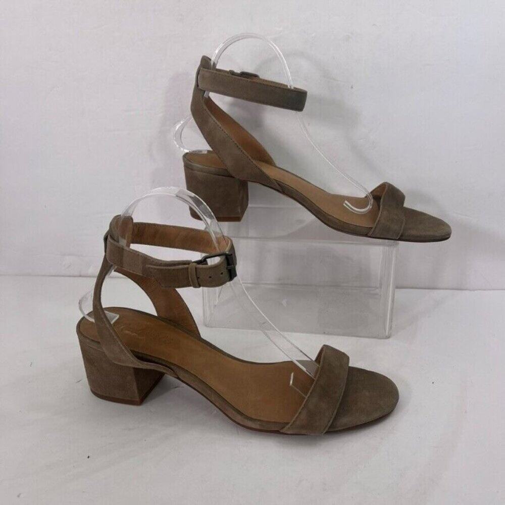 Madewell Sandals Womens 9.5 The Alice Suede Leather Tan Block Heel Ankle Strap - Picture 7 of 14